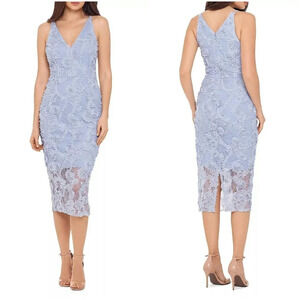 NWT Xscape Lilac Gray 3D Floral Lace Midi Dress $219